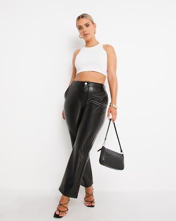 Black Faux Leather Straight Leg Trouser