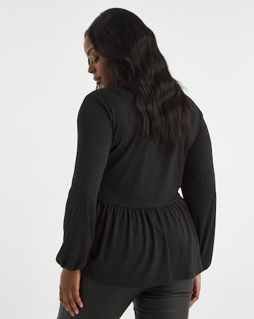 Black Supersoft Square Neck Peplum Top