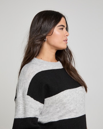 Simply Be Black & Grey Stripe Crew Neck Mini Dress