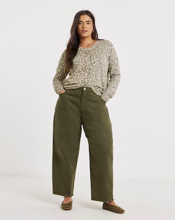 Olive Comfort Stretch Dart Detail Barrel Leg Jeans