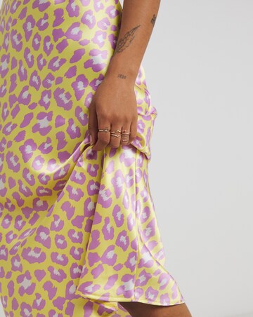 Lime Animal Elasticated Waist Premium Satin Midi Skirt