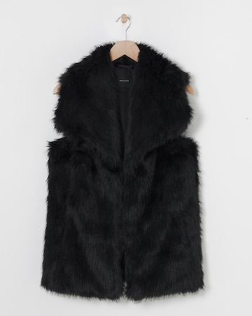 Black Long Pile Faux Fur Gilet