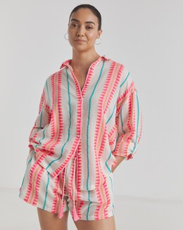 Beach to Beach Jacquard Stripe Beach Shirt and Shorts Co ord