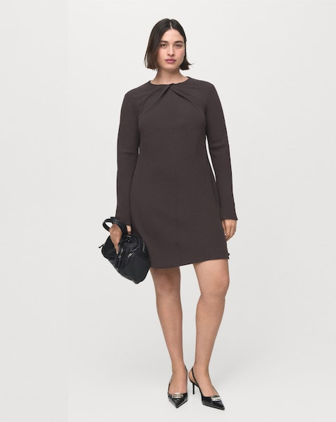 Mango Draped Neck Long Sleeve Mini Dress