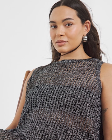 Black Metallic Hole Knit Crochet Midaxi Dress