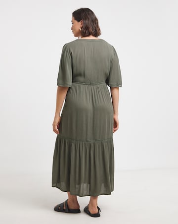Simply Be Khaki Crinkle Ladder Trim Midi Dress
