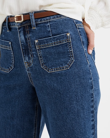 Mid Blue Authentic Pocket Front Wide Crop Jeans