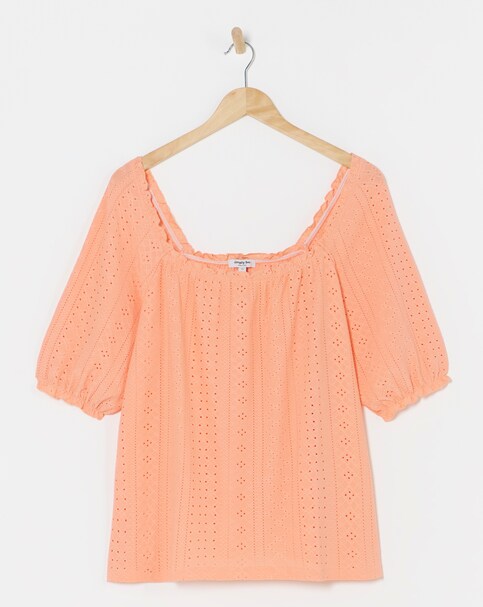 Coral Jersey Broderie Square Neck Top