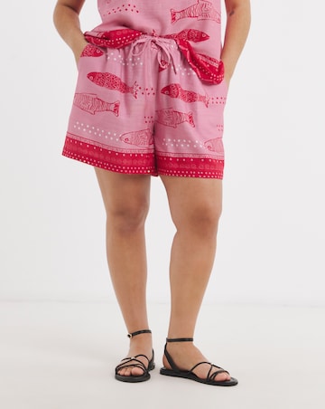 Pink Sardine Print Linen Shorts