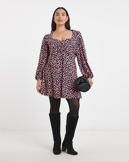 Pink Print Supersoft Sweetheart Neck Skater Dress