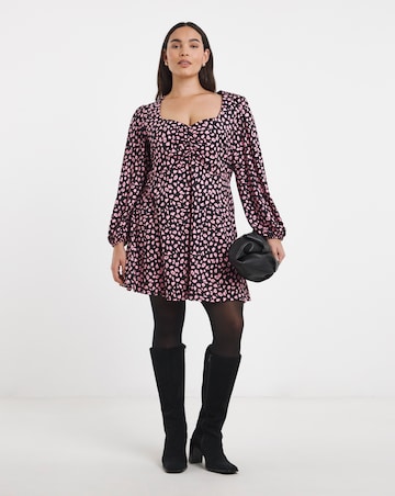 Pink Print Supersoft Sweetheart Neck Skater Dress