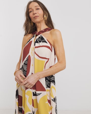 Border Print Halter Maxi Dress