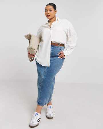 Simply Be Ivory Embroidered Sleeve Relaxed Long Sleeve Shirt