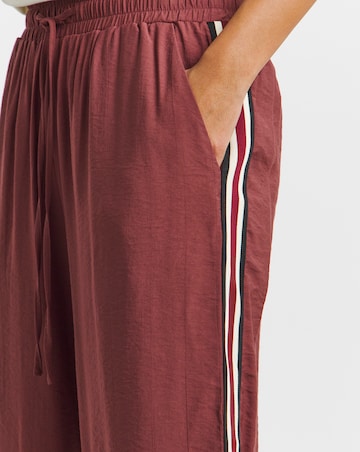 Burgundy Side Stripe Lightweight Wide Leg Trousers