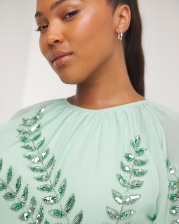 Maya Curve Puff Sleeve Floral Sequin Embroidered Mini Dress