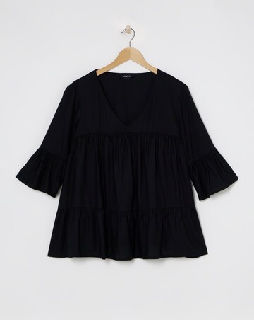 Simply Be Black Viscose V Neck Tiered Smock Blouse