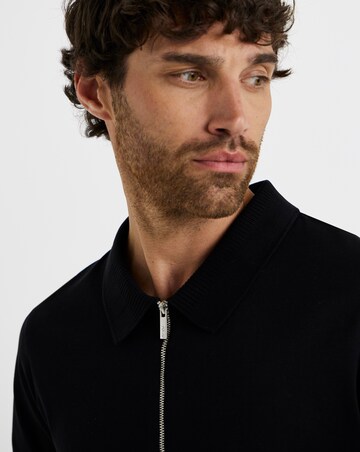Folio Mercerised Supima Zip Neck Polo-Black