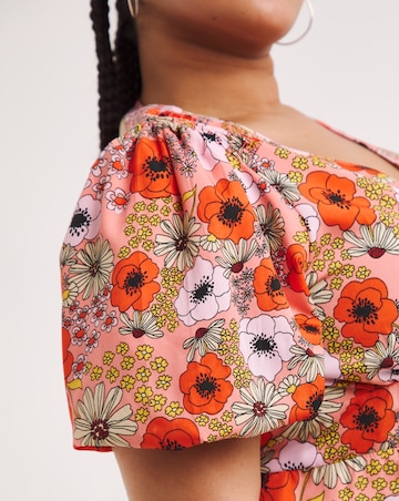 Floral Print Button Through Peplum Blouse