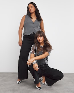 Black Cosy Finish Wide Leg Jeans