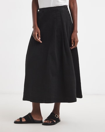 Denim Black Full Pleat Denim Skirt