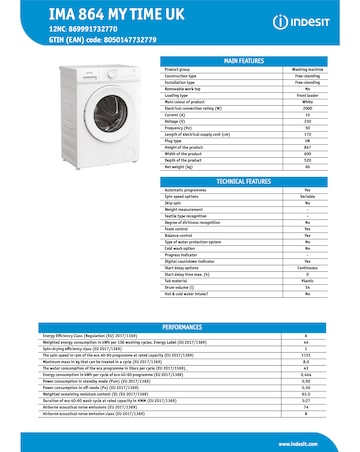 Indesit IMA 864 My Time Washing Machine - White + Install