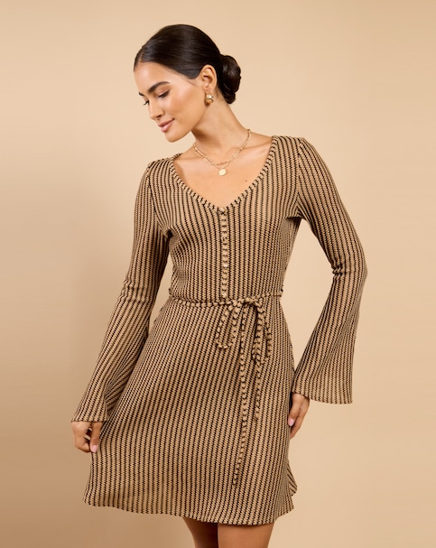 Little Mistress Brown Stripe Mini Dress