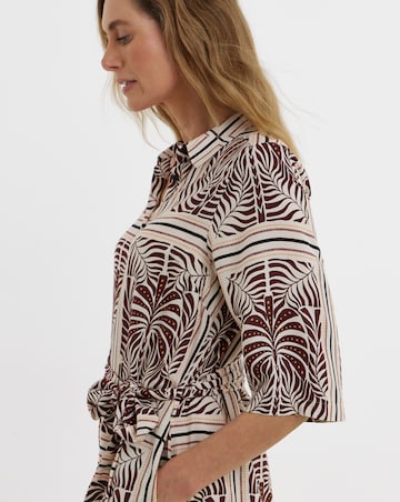 Palm Print Belted Shirt Dress