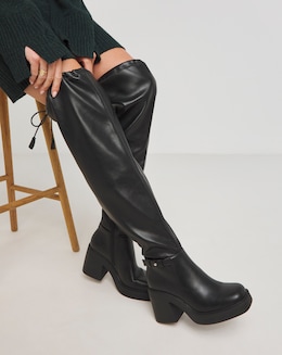 Ace Over Knee Platform Heeled Stretch Boots - Wide Fit (E) Standard/Curvy Calf