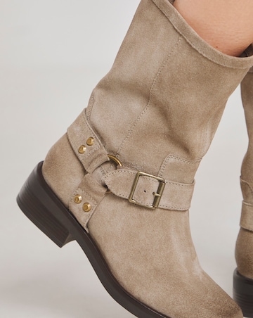 Orlando Suede Harness Buckle Ankle Biker Boots - Extra Wide Fit (EEE)