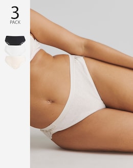 Pretty Secrets 3 Pack Harper Lace Rib Midi Brazilian Knickers