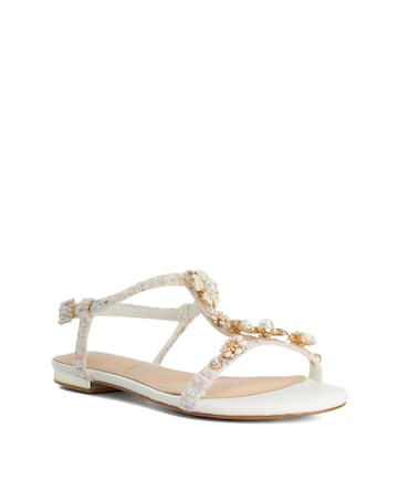 Dune Nature Embellished Flat Sandals - Wide Fit (E)
