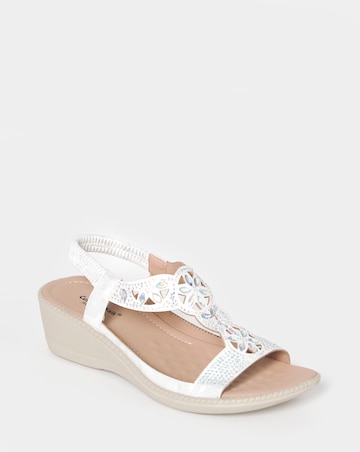 Cushion Walk White/Silver Embellished Wedges - Wide Fit (E)