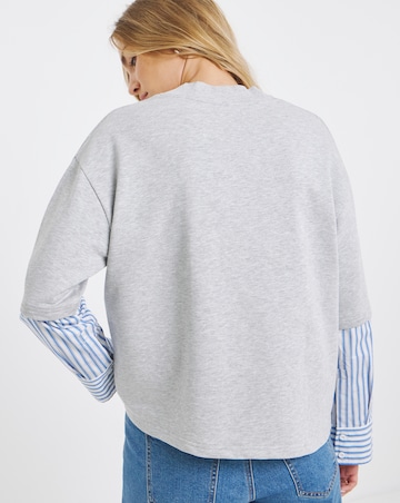 Grey Marl 2 in 1 Woven Sweatshirt with Stripe Sleeves
