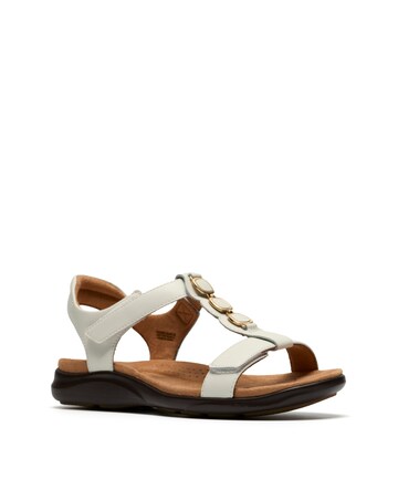 Clarks White Kitly Gem Leather Sandals - Wide Fit (E)