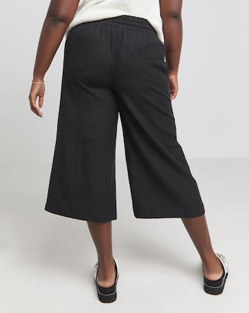 Black Easy Care Linen Mix Wide Leg Culotte