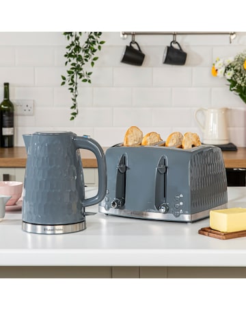 Russell Hobbs Grey Honeycomb Bundle - Kettle, 4 Slice Toaster & Microwave