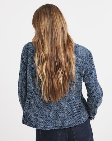 Indigo Boucle Peplum Collarless Denim Jacket
