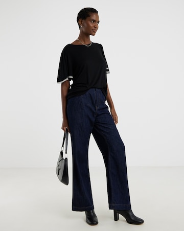 Diamante Trim Crew Neck Angel Sleeve Top