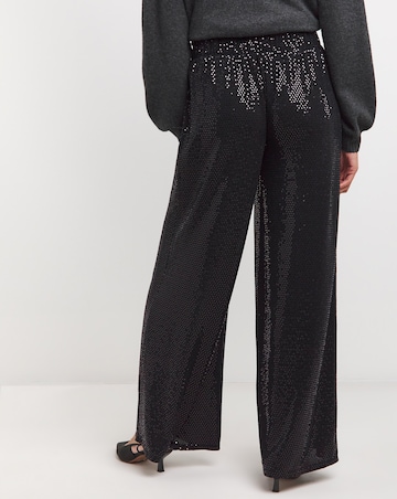 Black Sequin Stretch Pull On Palazzo Trousers