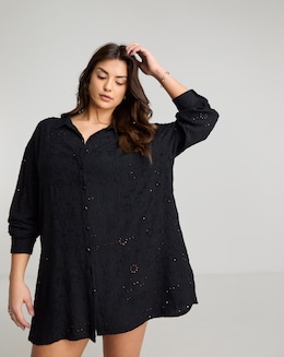 Beach to Beach Black Broderie Beach Shirt