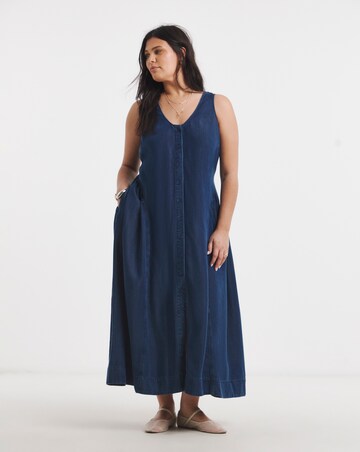 Indigo Lyocell Denim Button Through Midi Dress
