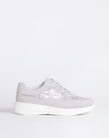 Heavenly Soles Rosetta Lace Up Patterned Leather Trainer - Wide Fit (E)