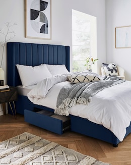 Eloise Winged Velvet Storage Bed with 3 Layer Memory Foam Hybrid Mattress