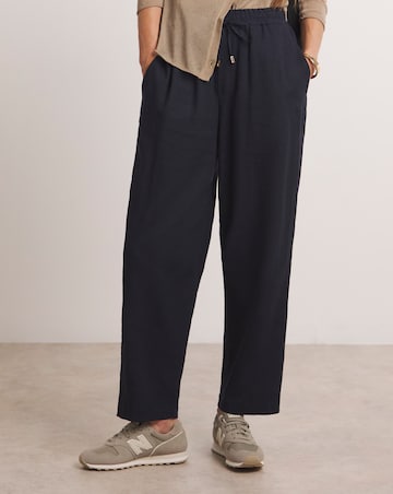 Anthology Linen Mix Navy Barrel Leg Trousers