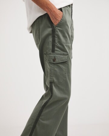 Khaki Stretch Washed Cargo Detail Straight Leg Trousers