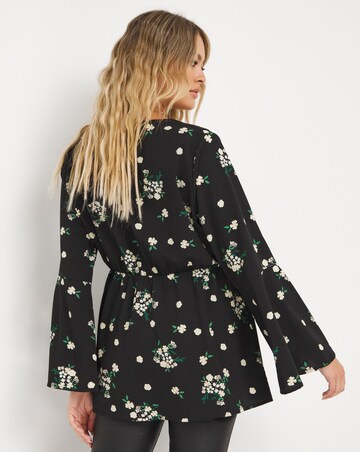 Ditsy Floral Wrap Top with Fluted Sleeves