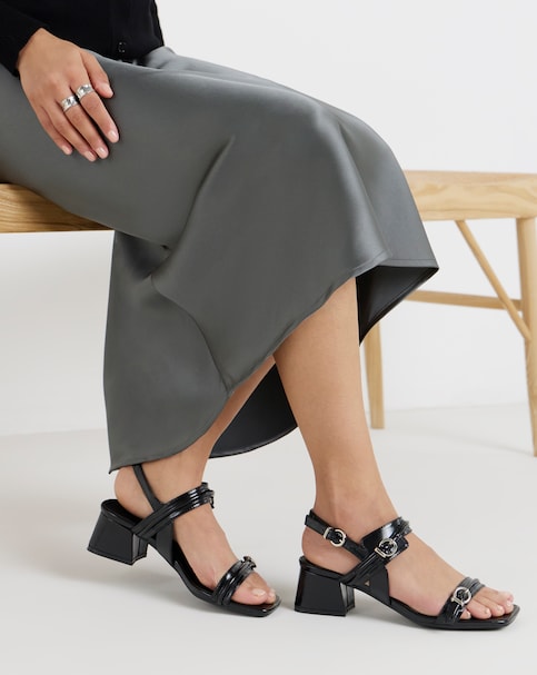 Jordin Two Strap Buckle Detail Heeled Sandals - Wide Fit (E)