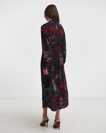 Balloon Sleeve Keyhole Neck Dress
