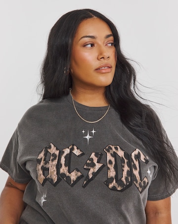 Simply Be Acid Wash ACDC License T-Shirt