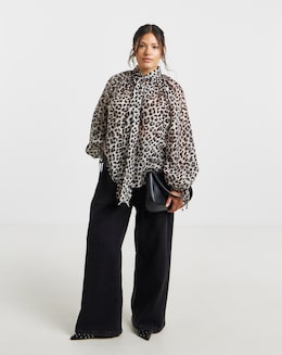 Simply Be Leopard Blouse With Pussybow Neck